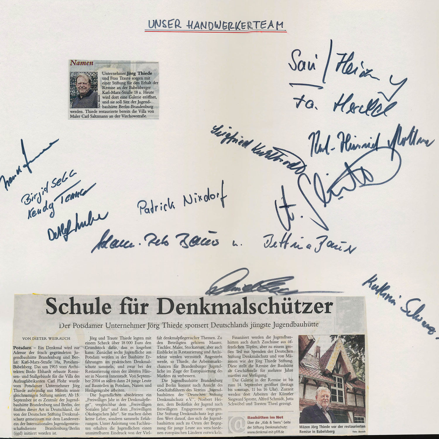 Unser Handwerkerteam / Berliner Morgenpost - "Schule für Denkmalschützer" - 13.09.2003