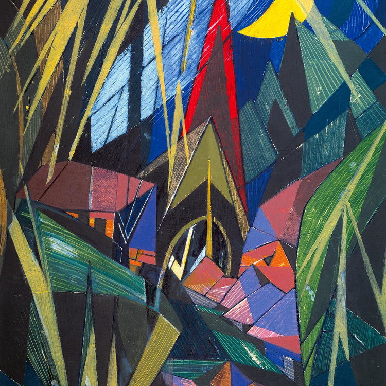 Gewitter über Mittelberg, 1919/28, Farbmonotypie mit Übermalungen in Öl auf Papier, auf Hartfaser, Berlinische Galerie, Berlin
