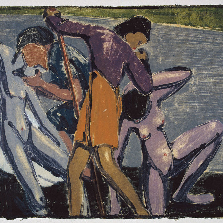 Ohne Titel (Vier Figuren am Fluss), 1911/12, Farbmonotypie auf Japanpapier, Sammlung Spermann/Knorr, Berlin