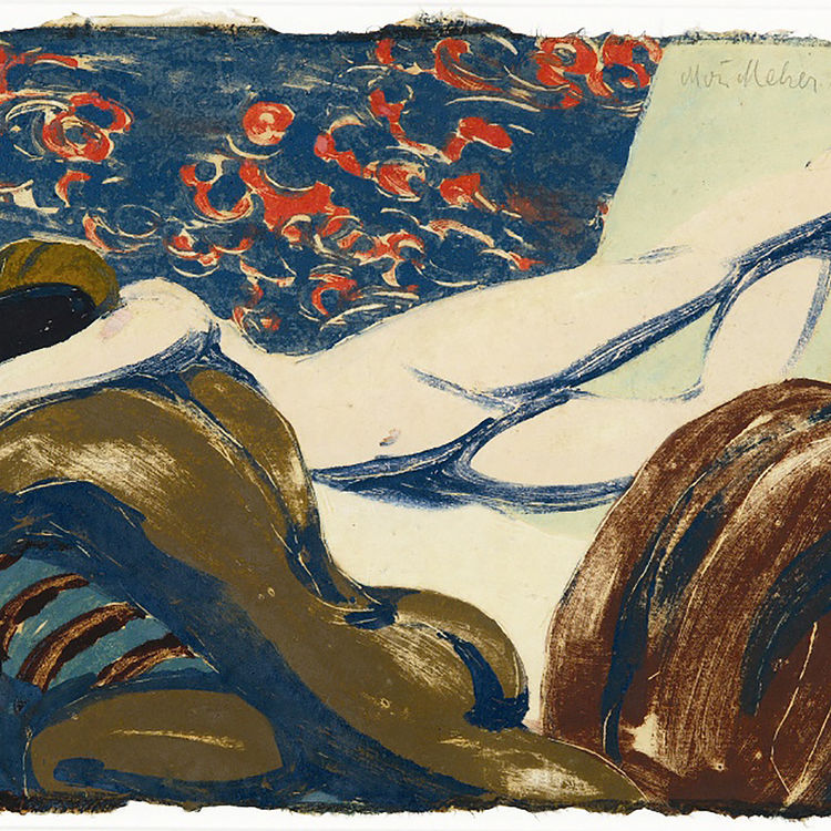 Zwei Liegende – ein Kauernder, um 1910/11, Farbmonotypie auf Japanpapier, Kunstmuseum Luzern